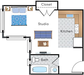 Studio, 1 bath, 363 sqft, $1,675
