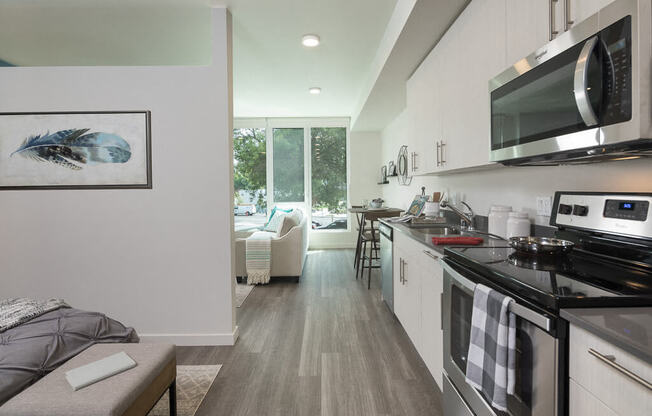 updated kitchen with stainless steel appliances