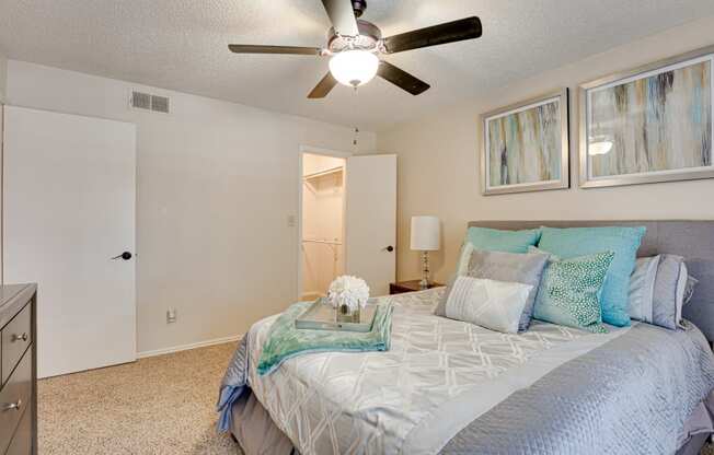 Bedroom With Ceiling Fan at Hunters Hill, Dallas, TX, 75287