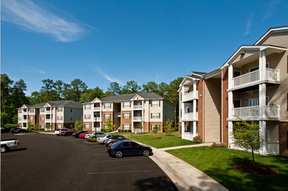 Apartment buildings and parking lot