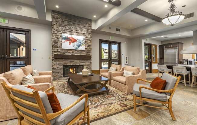 Living Room With Fireplace at 55+ FountainGlen  Jacaranda, Fullerton, California