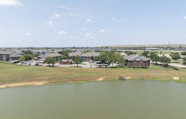 A lake in the middle of a residential area.