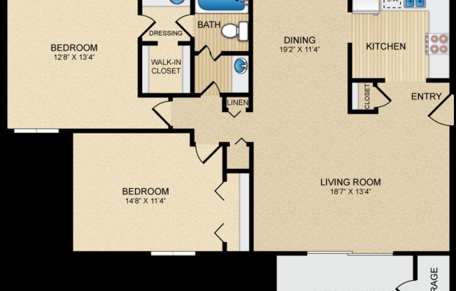 2 beds, 1 bath, 960 sqft, $1,336