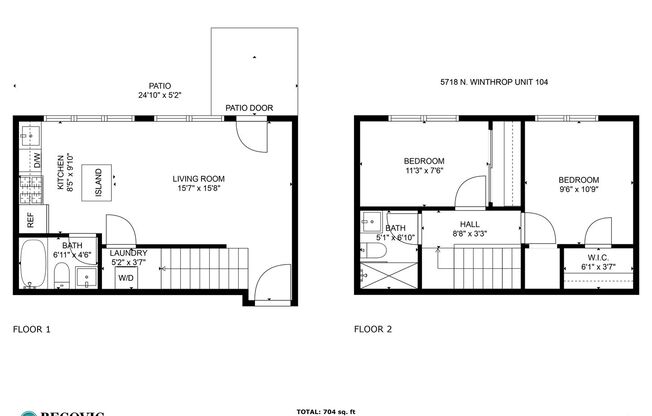 2 beds, 2 baths, 704 sqft, $2,600, Unit 104