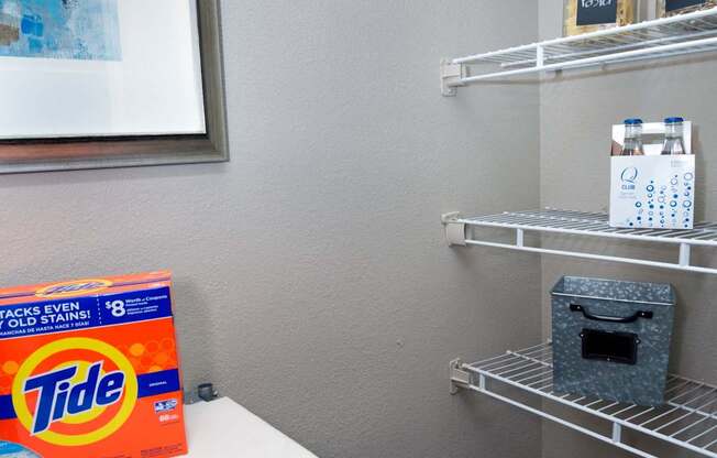 A walk-in pantry is a feature of all apartment homes.