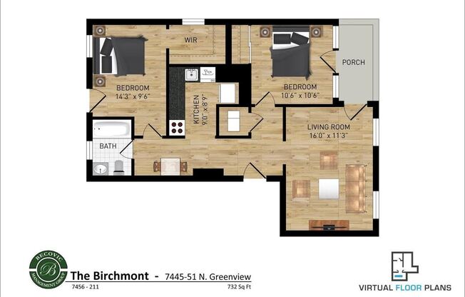 2 beds, 1 bath, 696 sqft, $2,100, Unit 7445-211