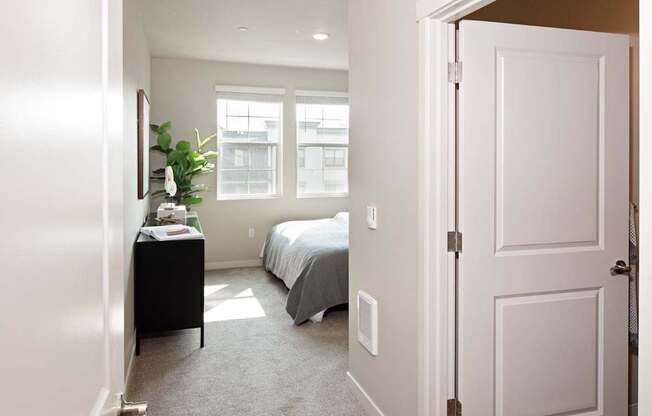 West End District Apartments in Beaverton, Oregon Model Bedroom with Attached Walk-In Closet
