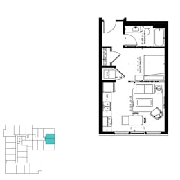 Studio, 1 bath, 478 sqft, $1,247
