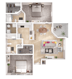 2 beds, 2 baths, 950 sqft, $1,476