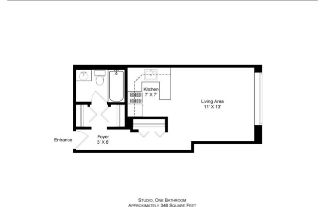 Studio, 1 bath, 350 sqft, $1,250, Unit 105