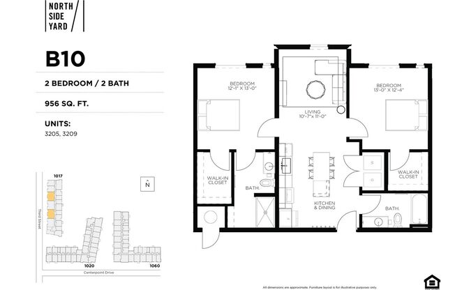2 beds, 2 baths, 956 sqft, $1,825, Unit 3209