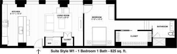 1 bed, 1 bath, 825 sqft, $1,536