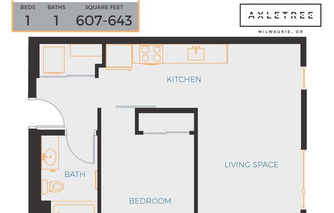 1 bed, 1 bath, 607 sqft, $1,395, Unit 509