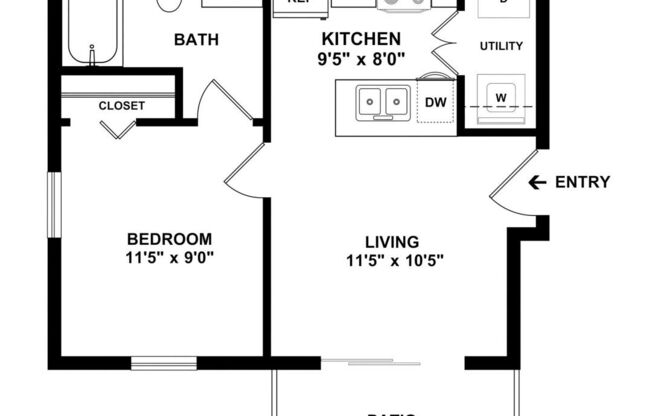 1 bed, 1 bath, 460 sqft, $905