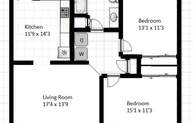 2 beds, 1 bath, 903 sqft, $1,240, Unit M-8