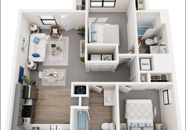 2 beds, 2 baths, 831 sqft, $1,400