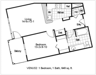 1 bed, 1 bath, 648 sqft, $2,654