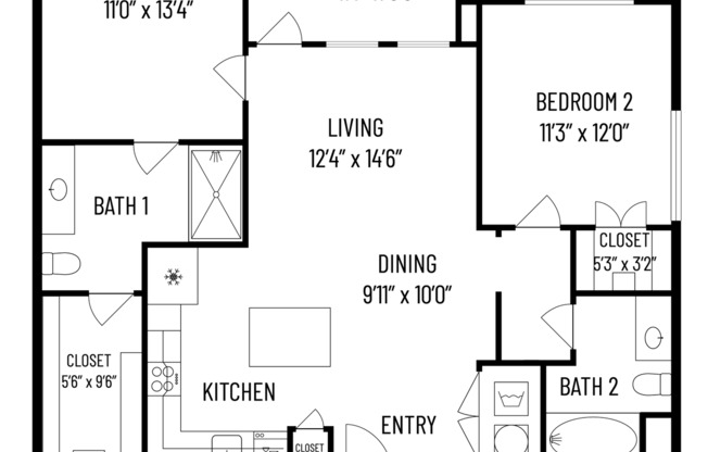 2 beds, 2 baths, 949 sqft, $1,893, Unit 5302