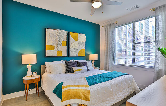 Beautiful Bright Bedroom With Wide Windows at Link Apartments® Montford, North Carolina