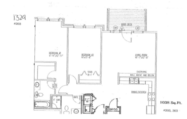 2 beds, 2 baths, 968 sqft, $1,145, Unit 203