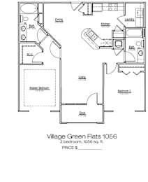 2 beds, 2 baths, 1,056 sqft, $1,696