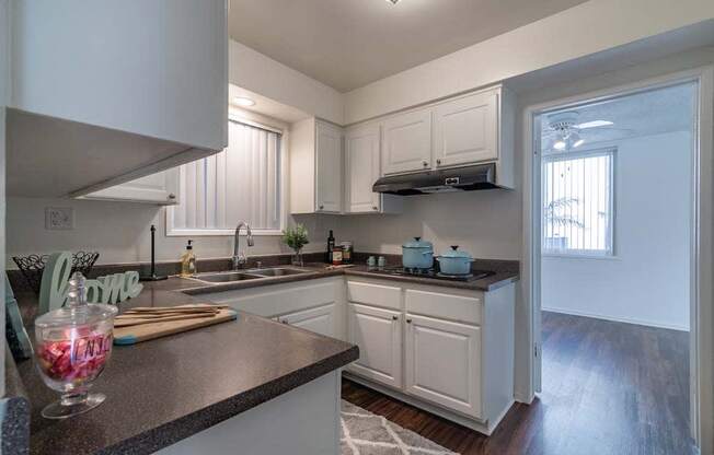 a kitchen with a sink and a window at Park Avenue Apartments, Long Beach ,90815