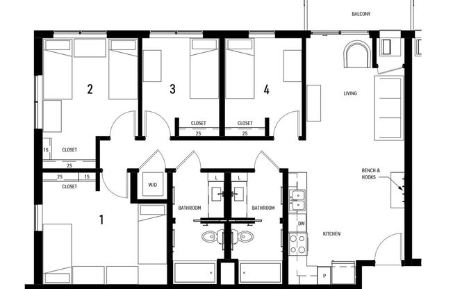 4 beds, 2 baths, 1,227 sqft, $3,400, Unit 404