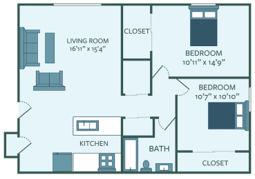 2 beds, 1 bath, 860 sqft, $975