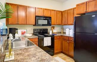 Kitchen with Black Appliances | Canton Woods