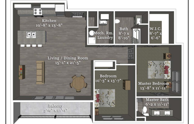 2 beds, 2 baths, 1,263 sqft, $2,310, Unit 6790 - 303