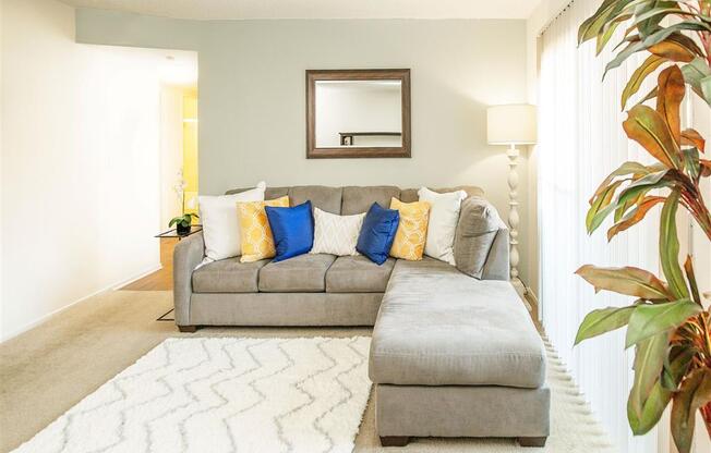 Trendy Living Room at Courtyard at Central Park Apartments, Fresno, CA