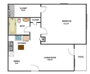 1 bed, 1 bath, 725 sqft, $913