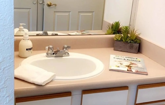 a bathroom with a sink and a mirror at EDGEWOOD AT GABLES Apartments, TULSA, OK