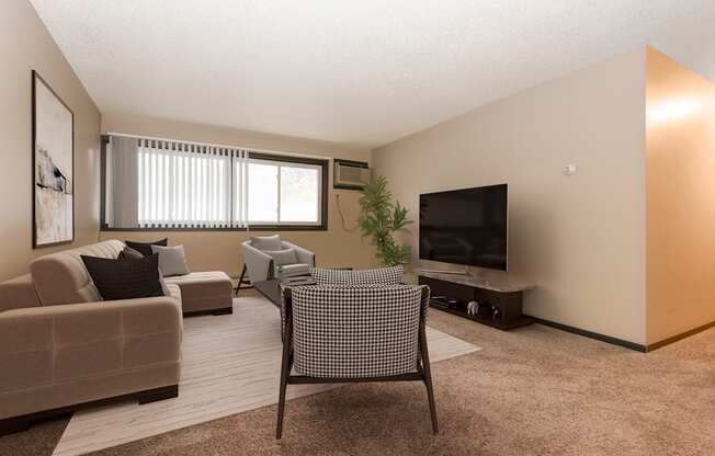 Montreal Courts Apartments in Little Canada, MN | One Bedroom | Living Room