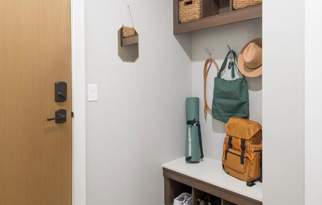 Built-in mudrooms with cubbies, and key drop.