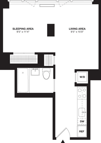 Studio, 1 bath, 478 sqft, $4,955, Unit 35H