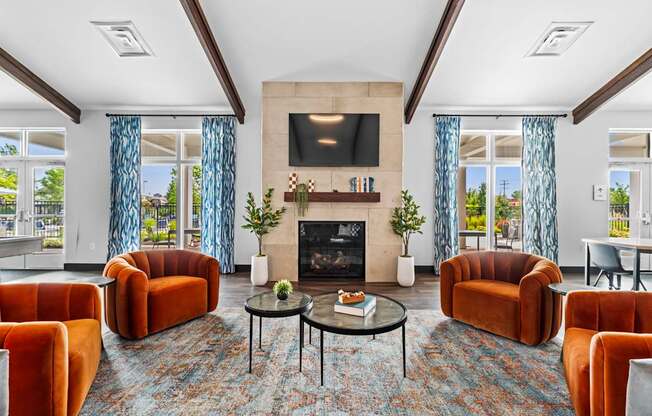 A living room with a fireplace and a television.