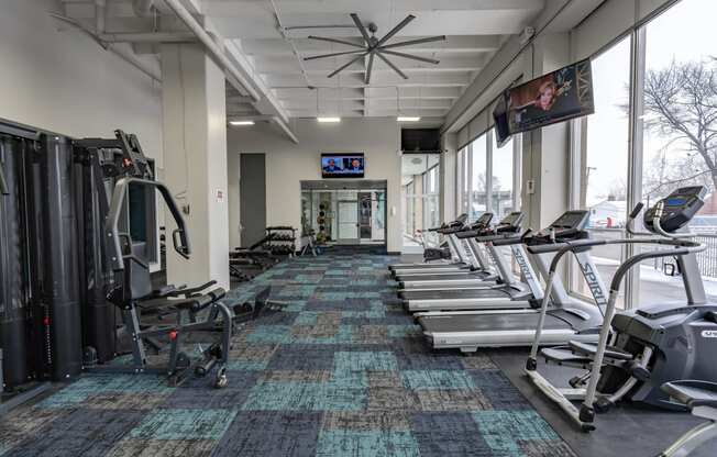 the gym at the flats at big tex apartments