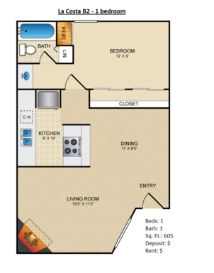 1 bed, 1 bath, 605 sqft, $1,145, Unit 2139