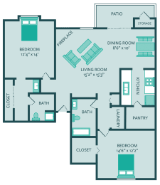 2 beds, 2 baths, 1,066 sqft, $1,225