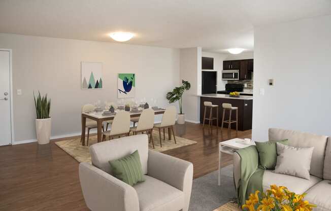 Open Dining and Living Room with Dining Table and Chairs