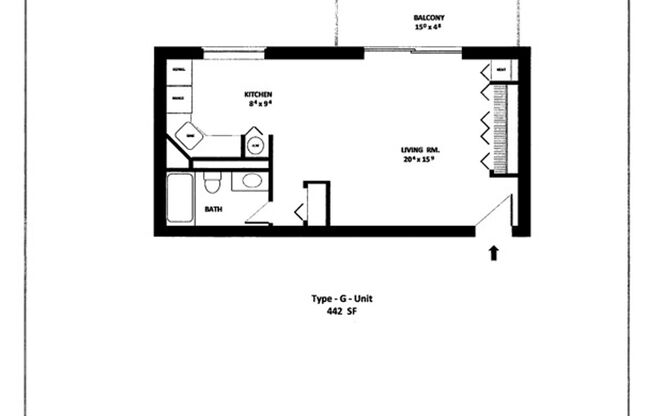 Studio, 1 bath, 442 sqft, $2,200, Unit T302