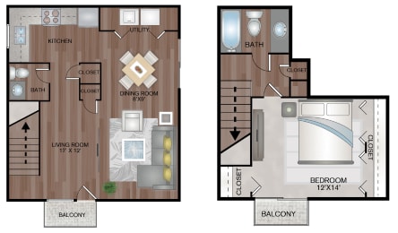 1 bed, 1.5 baths, 945 sqft, $1,351