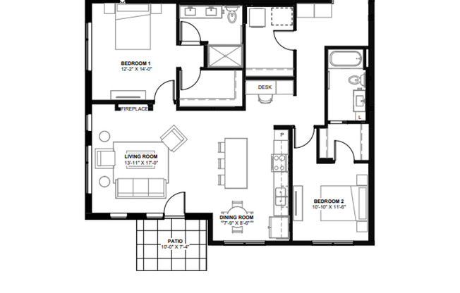 2 beds, 2 baths, 1,425 sqft, $3,595, Unit 110
