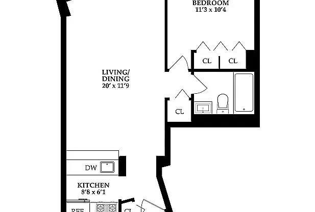 1 bed, 1 bath, 550 sqft, $5,795, Unit 3E