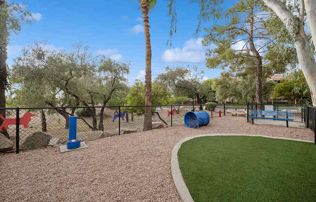 Community Dog Park with Agility Equipment at Crystal Creek Apartments located in Phoenix, AZ.