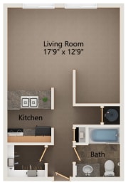 Studio, 1 bath, 536 sqft, $998