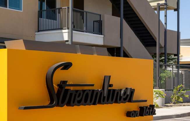 Monument Sign at Streamliner 16th Apartments in Phoenix