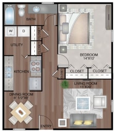 1 bed, 1 bath, 725 sqft, $1,262