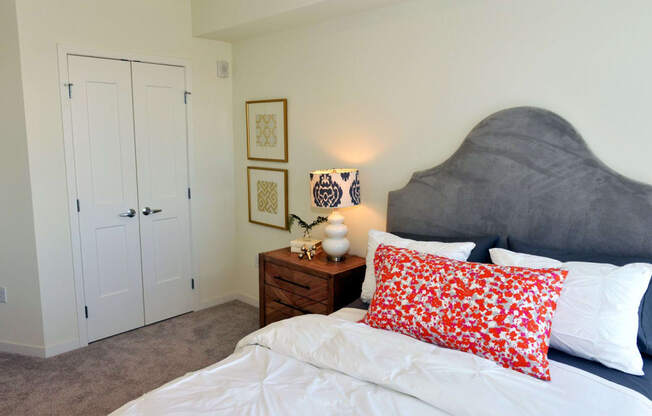 Cozy bed at 1500 Nicollet Apartment Homes, Minneapolis